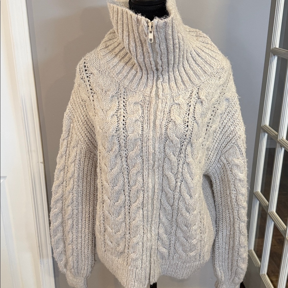 Heartloom Soft Cream Cable Zip Turtleneck Sweater Size L - Picture 2 of 5